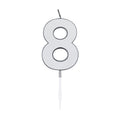Globos taartkaars 4,5cm metallic zilver no. 8