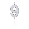 Globos taartkaars 4,5cm metallic zilver no. 9