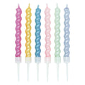 Globos taartkaarsen 8cm spiraalvormig met houders parelmoer kleuren - 6st.