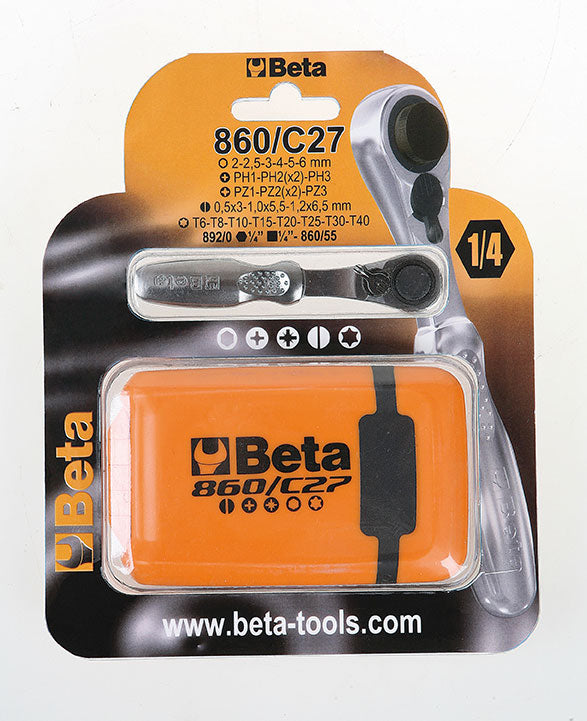 Beta Tools 860 C27 Ratschenschlüssel mit Schraubendreher-Bit-Set – 27-teilig in einer Box