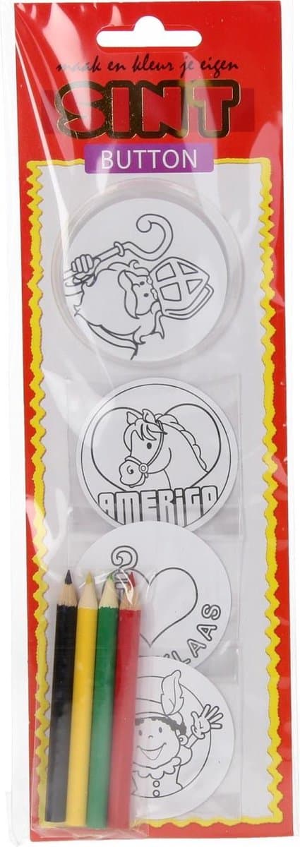 Ein Sinterklaas-Knopf mit einem 6 cm großen Weihnachtsgeschenk, inklusive Wimpelketten.
