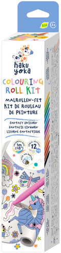 Haku yoka : kleurrol kit eenhoorn 30x300cm, inclusief 12 waskrijtjes in spiraalvorm, afscheurbaar en zelfklevend, bevat 10% bijenwas, in doos 6,5x6,5x35cm, 3+