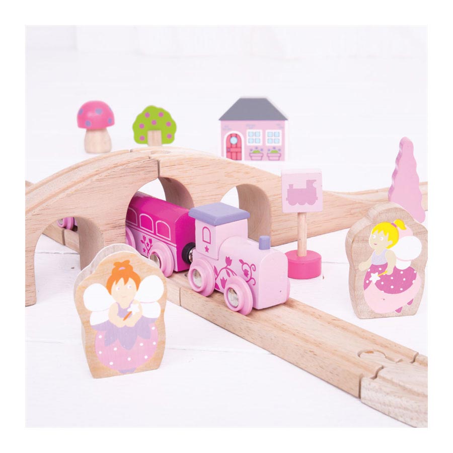 Bigjigs Holzeisenbahn-Set - rosa, 40-teilig.