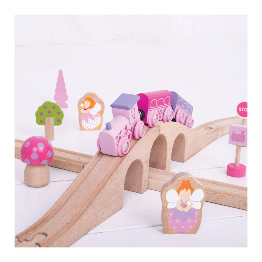 Bigjigs Holzeisenbahn-Set - rosa, 40-teilig.