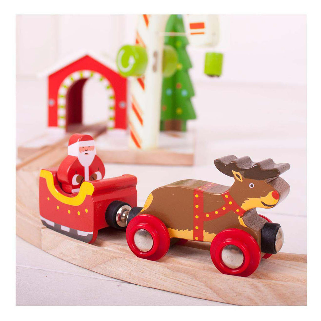 Bigjigs Weihnachtsmann aus Holz, Schlitten und Rentiere