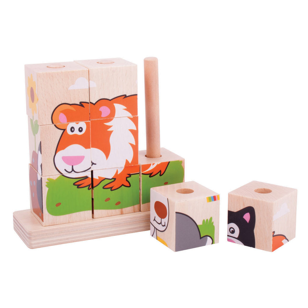 Bigjigs Holzbaustein-Puzzletiere, 10er-Pack