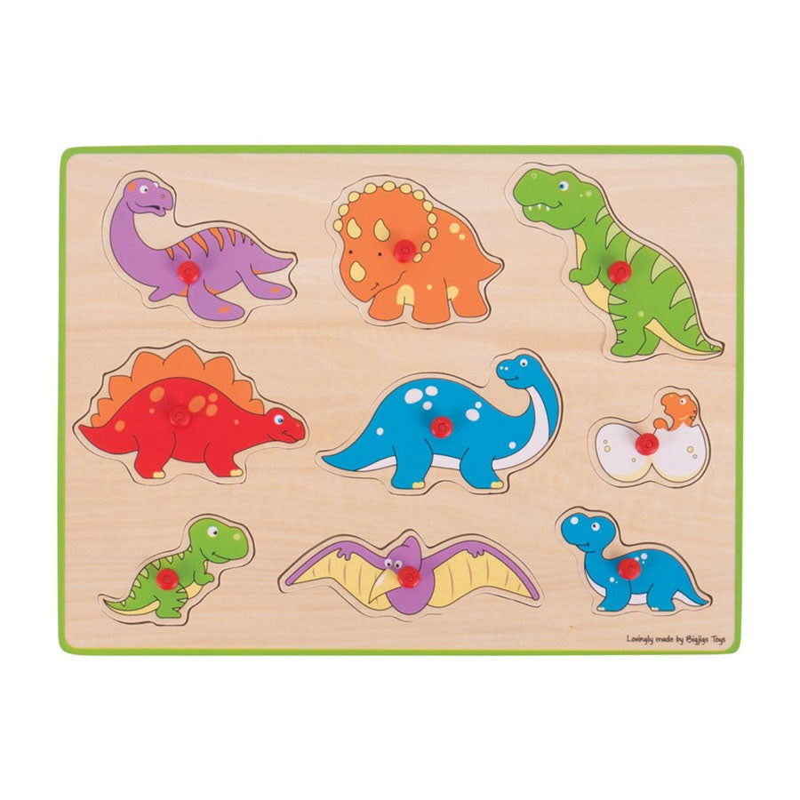 Bigjigs Holz-Steckpuzzle Dinos, 9-teilig.