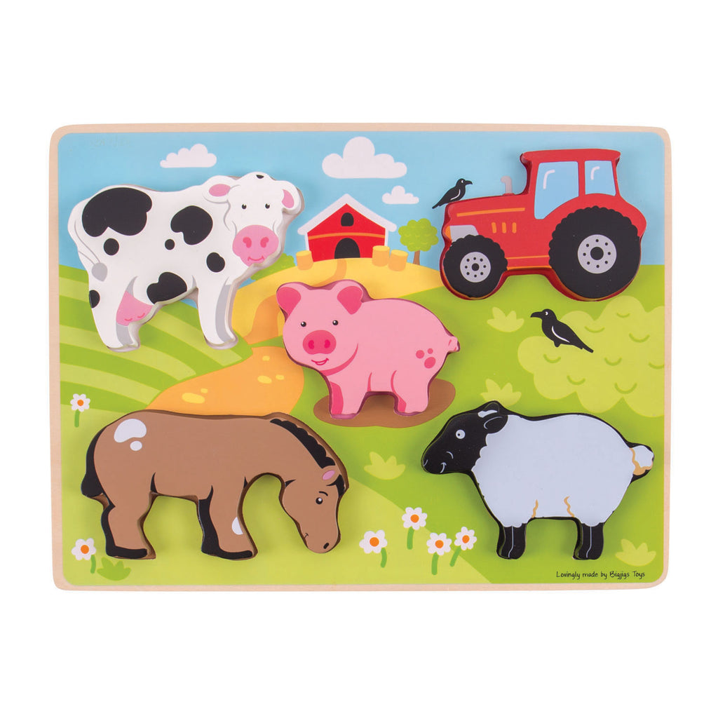 Bigjigs houten puzzel boerderij, 5dlg.