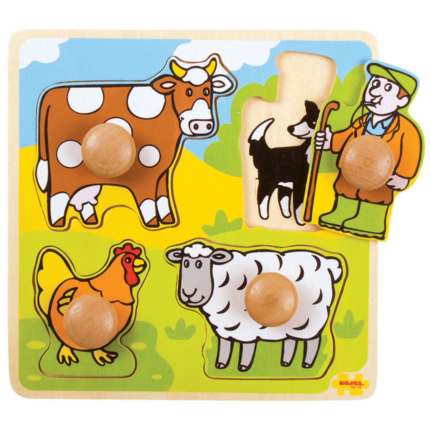 Bigjigs Holzpuzzle Bauernhof, 4-teilig.