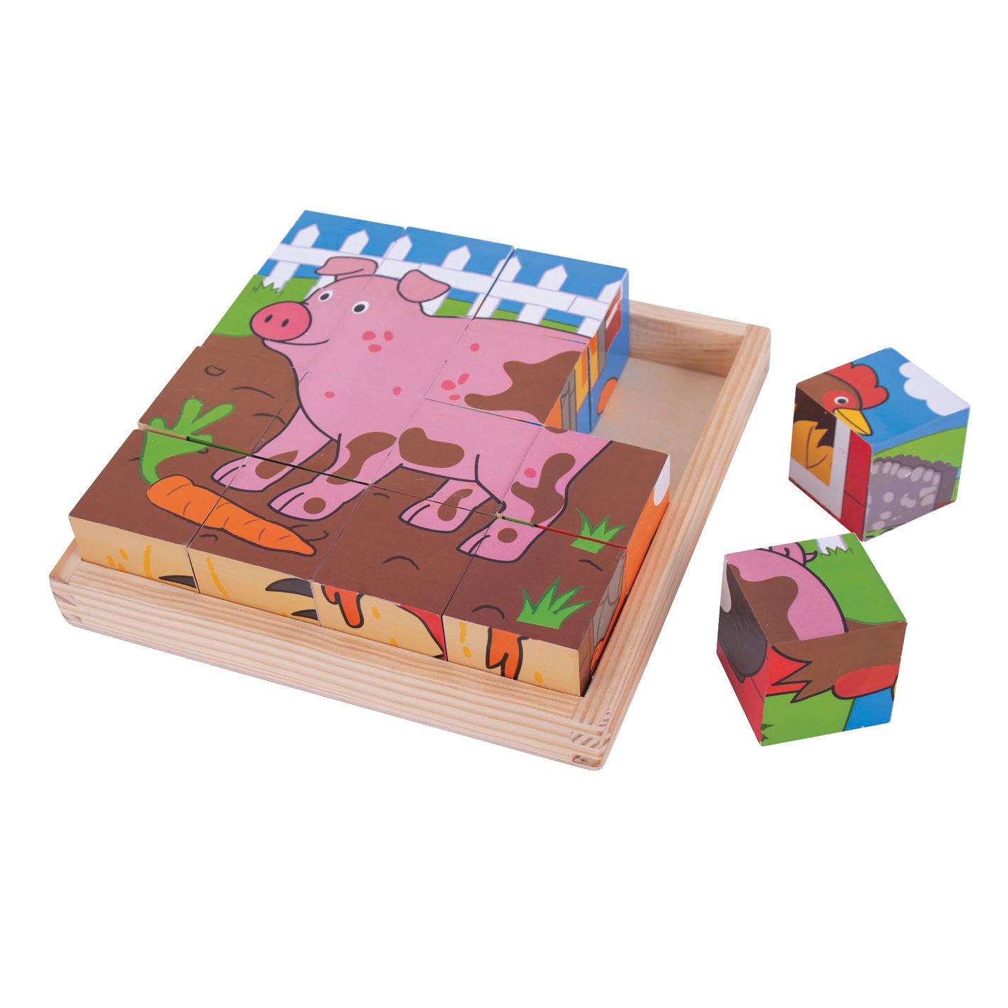 Bigjigs Holzbaustein-Puzzle Bauernhoftiere
