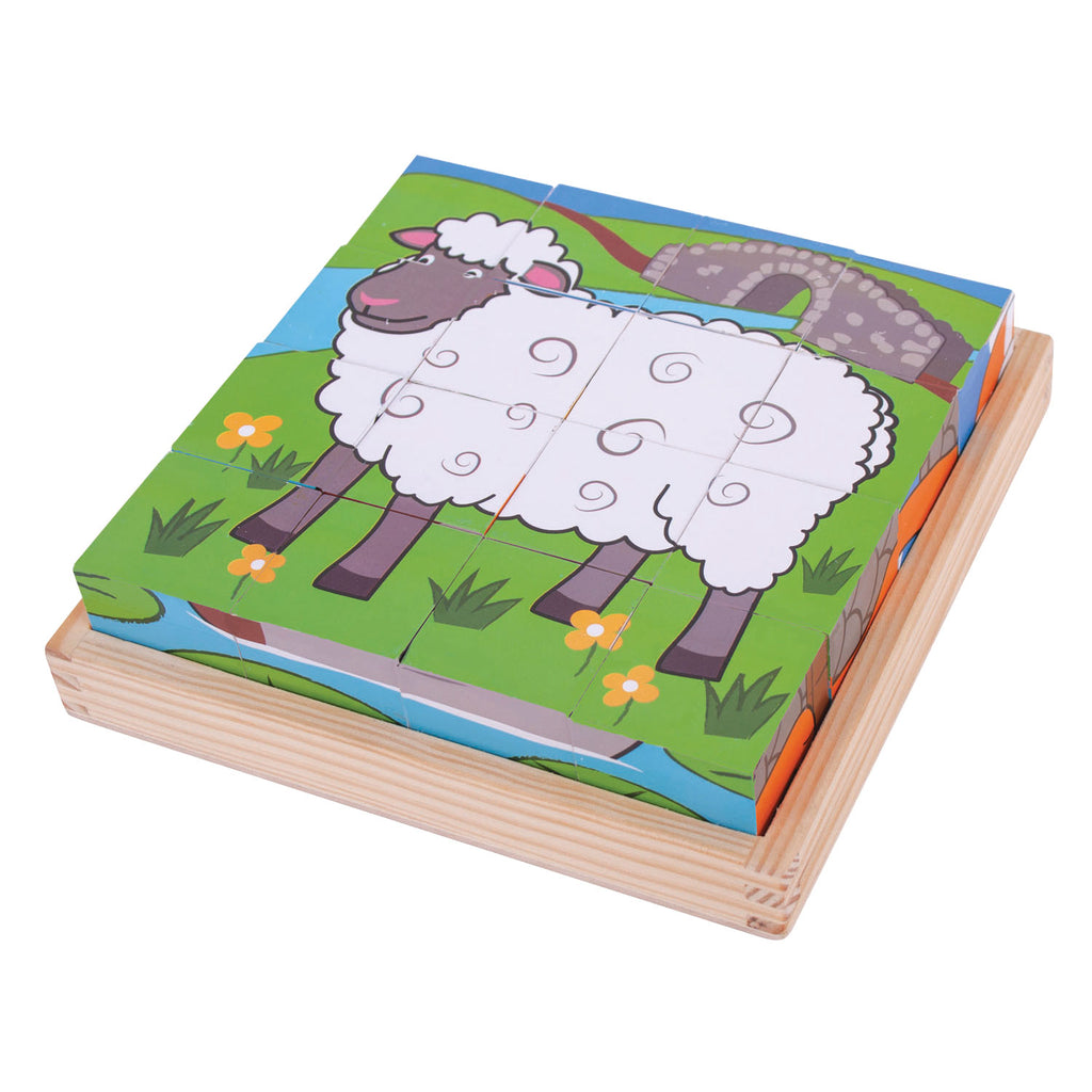Bigjigs Holzbaustein-Puzzle Bauernhoftiere