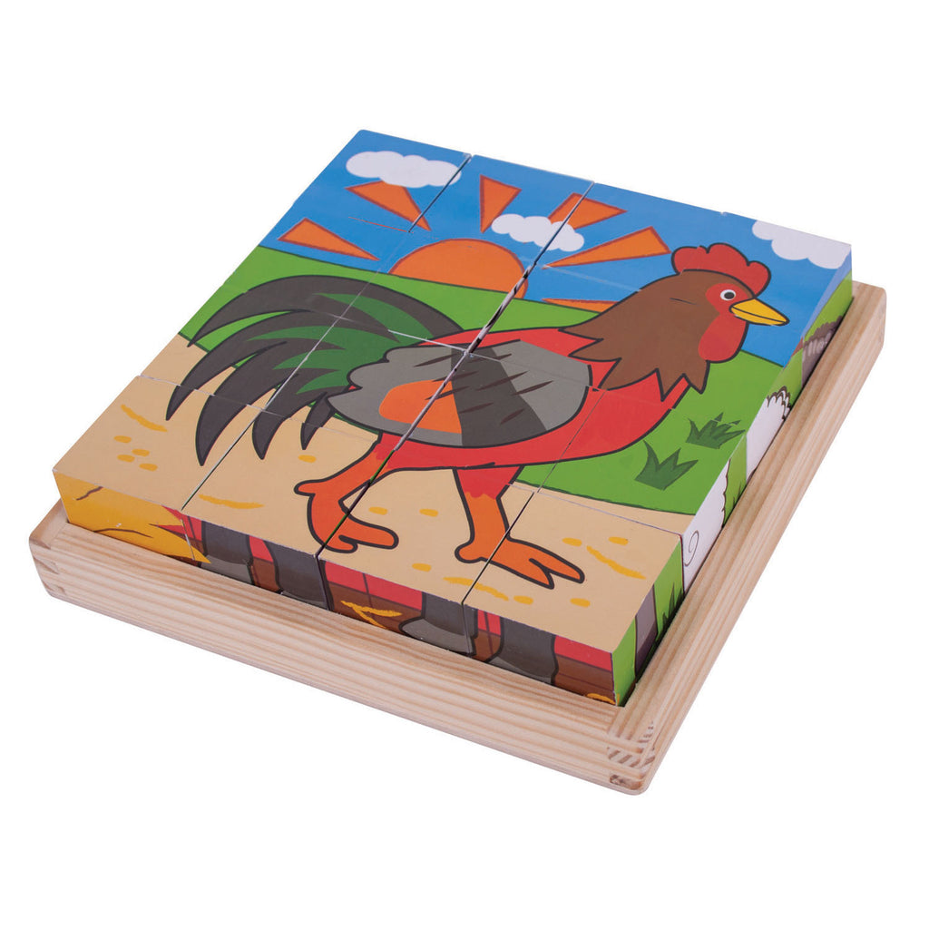 Bigjigs Holzbaustein-Puzzle Bauernhoftiere