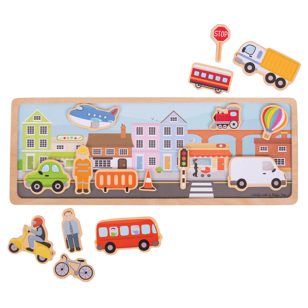 Bigjigs Holzmagnet-Set Stadt, 16-teilig.
