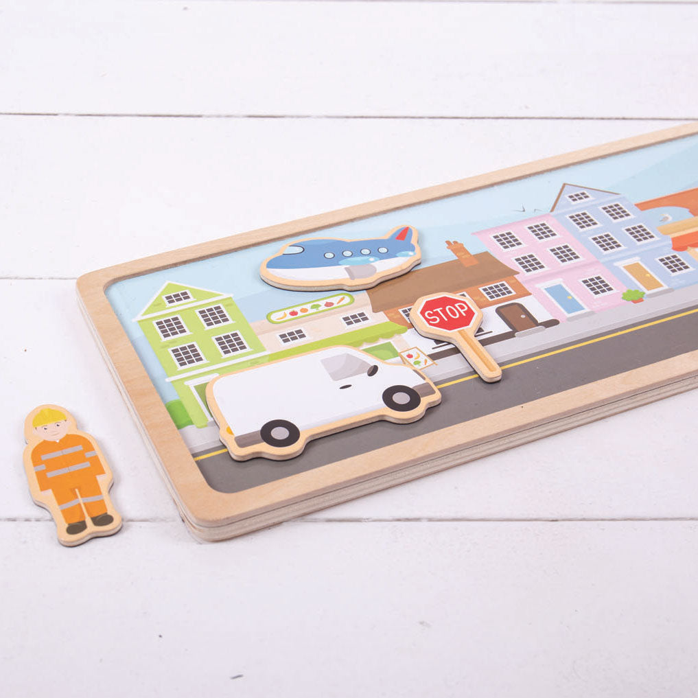 Bigjigs Holzmagnet-Set Stadt, 16-teilig.