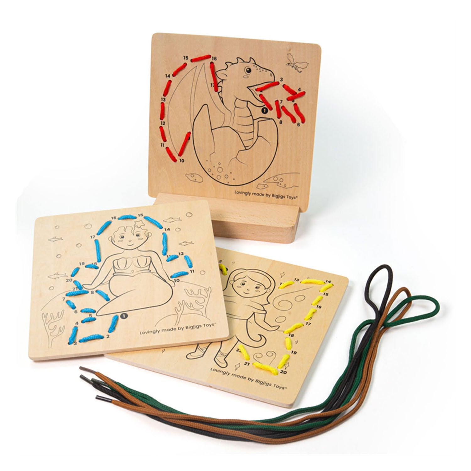 Bigjigs houten rijgpuzzel op nummer - sprookjeswereld, 8dlg.