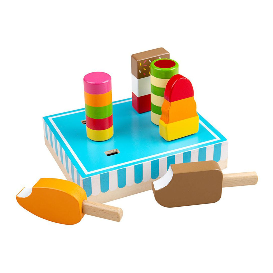 Bigjigs speelgoedeten - 6 ijslollies - in standaard - hout - 3+