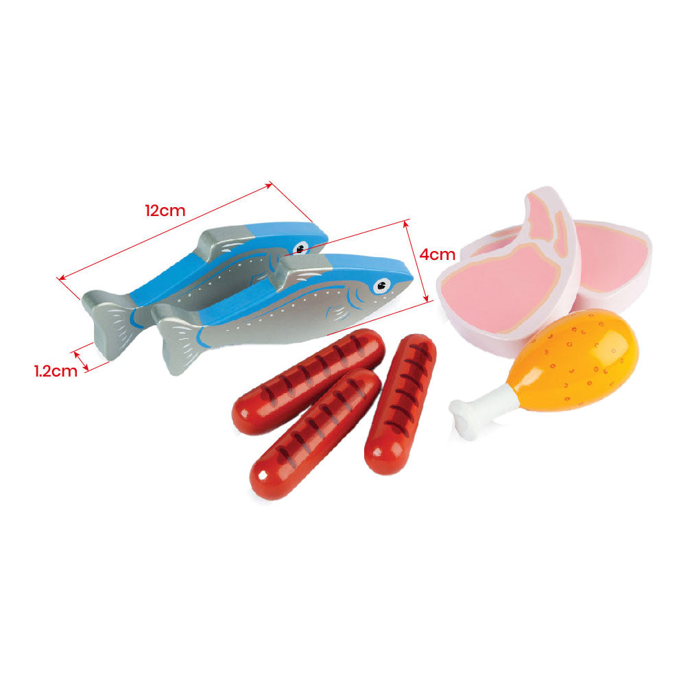 Tidlo Holzspielzeug-Lebensmittel Fleisch und Fisch in Schachtel, 8-teilig.