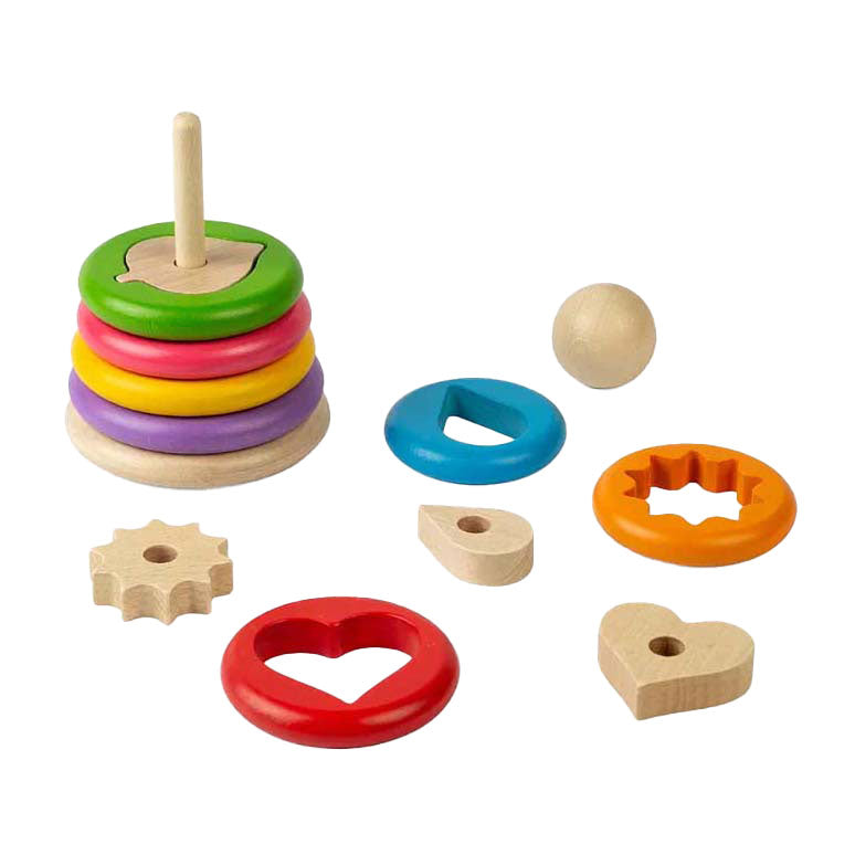 Bigjigs Holz-Stapelturm mit geheimer Form, 16-teilig.