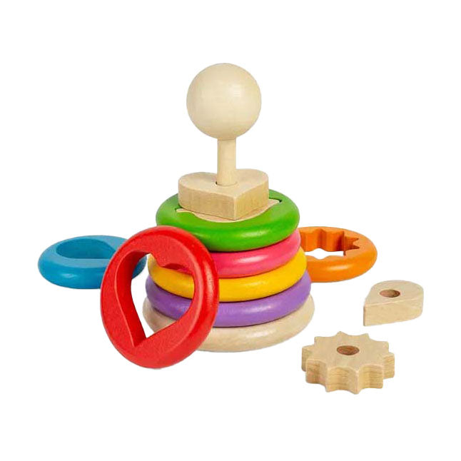 Bigjigs Holz-Stapelturm mit geheimer Form, 16-teilig.