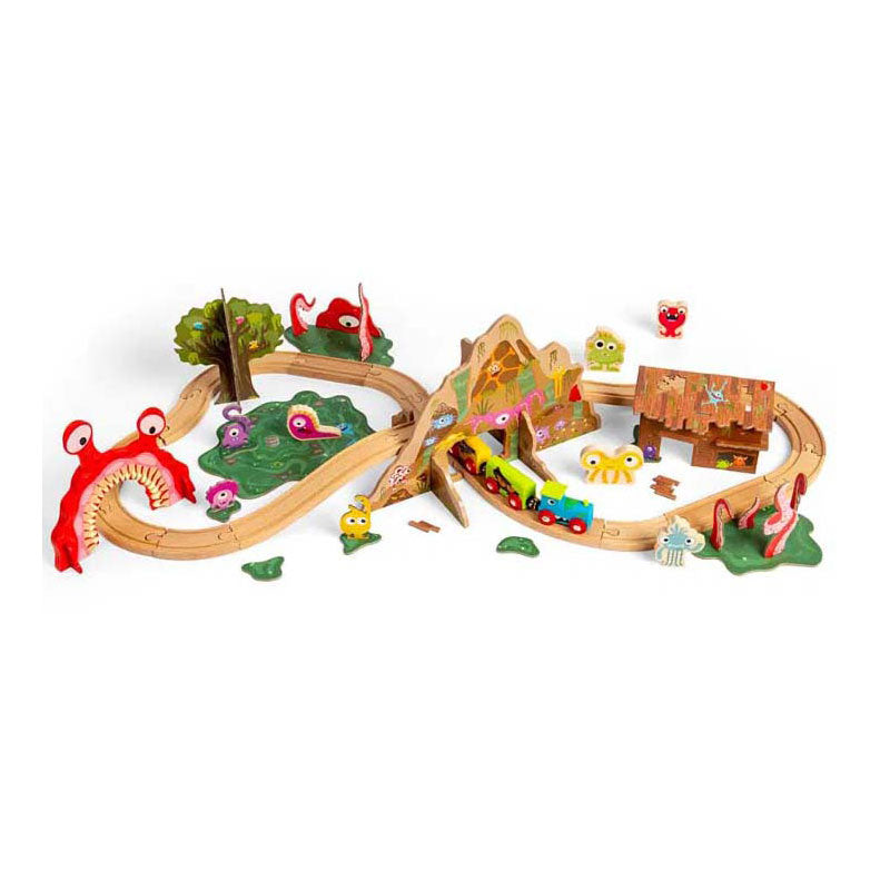 Bigjigs Monster-Eisenbahnset aus Holz, 50-teilig.