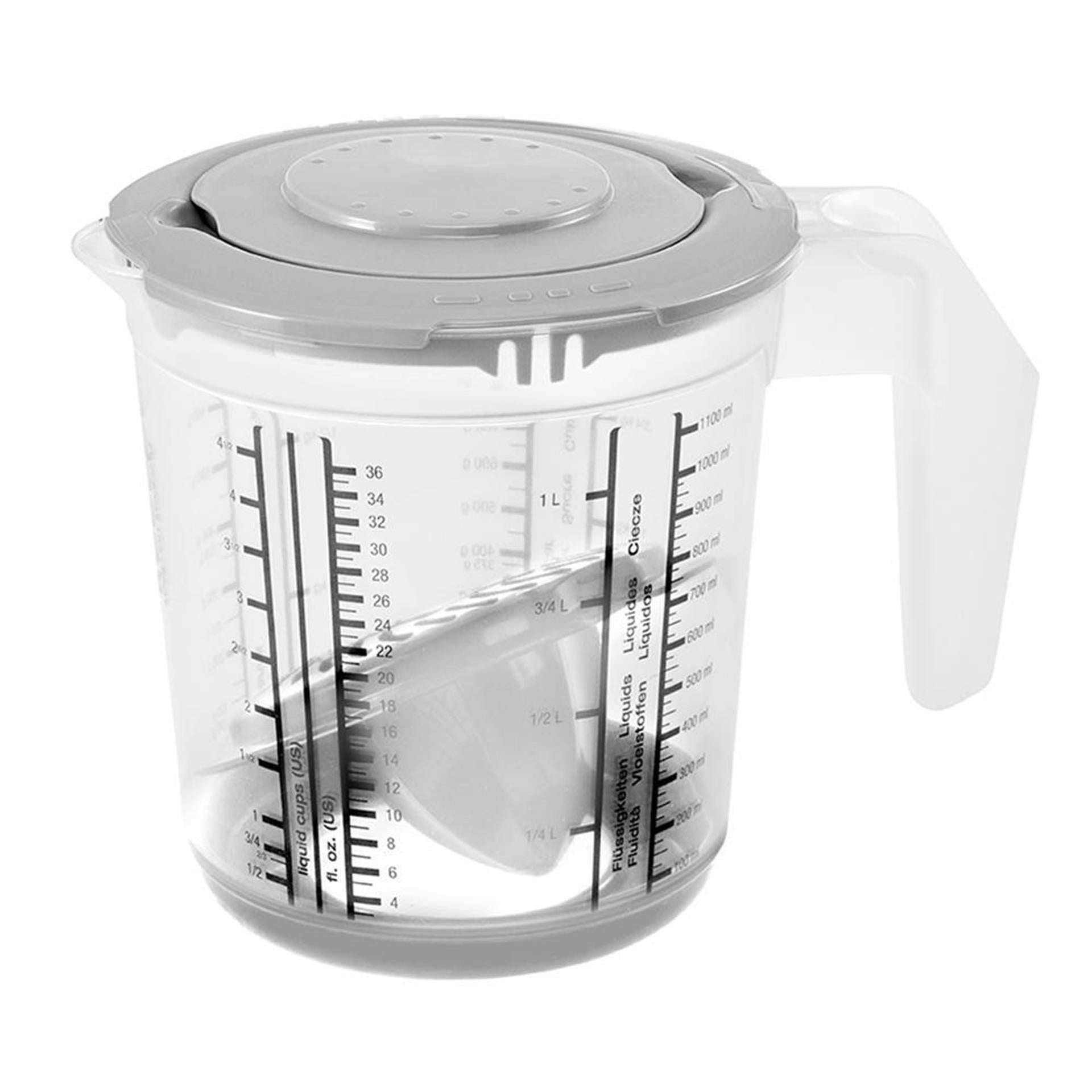 Keeeper kunststof maatbeker anti-slip 1l met deksel en citruspers ø14x15cm nordic grey
