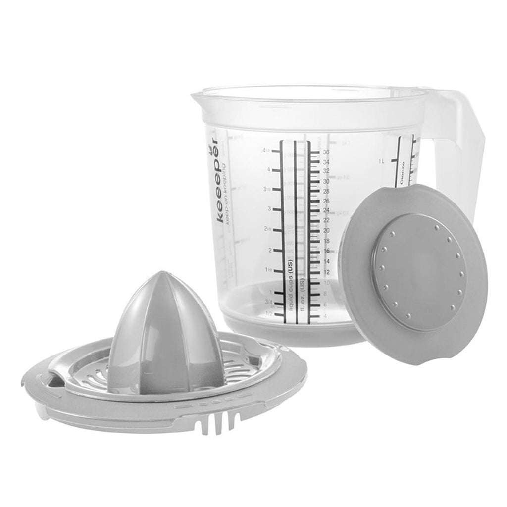 Keeeper kunststof maatbeker anti-slip 1l met deksel en citruspers ø14x15cm nordic grey