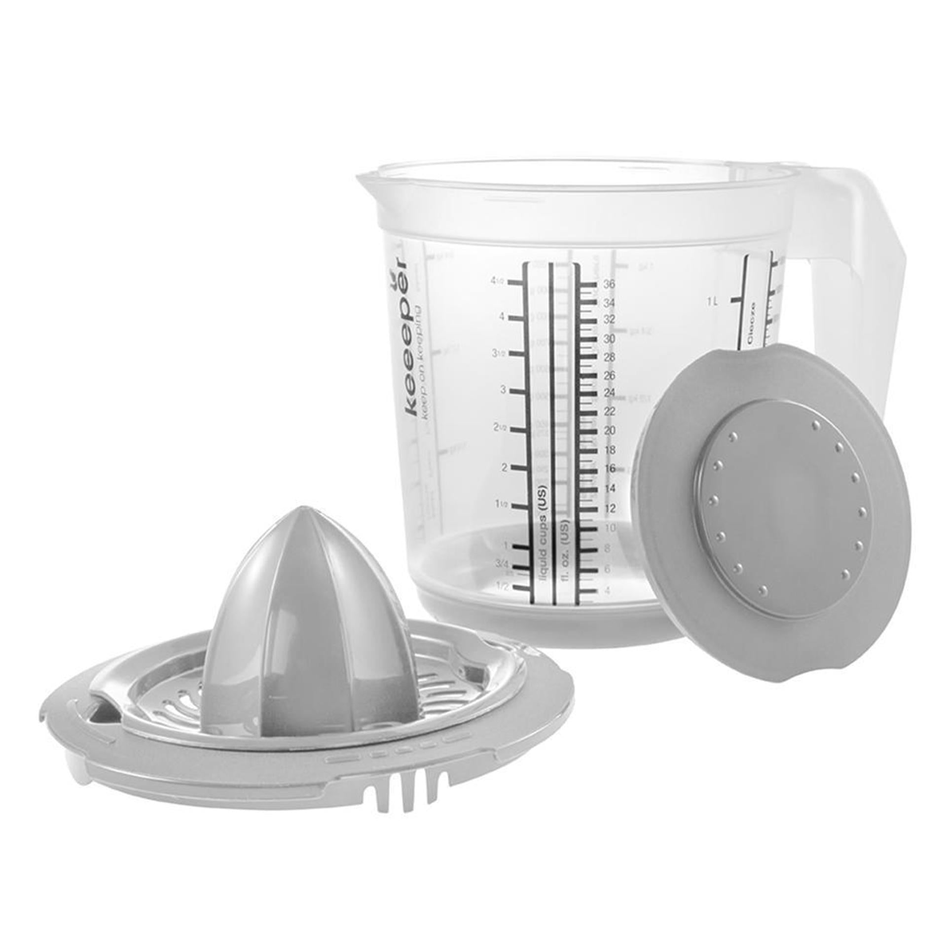 Keeeper kunststof maatbeker anti-slip 1l met deksel en citruspers ø14x15cm nordic grey