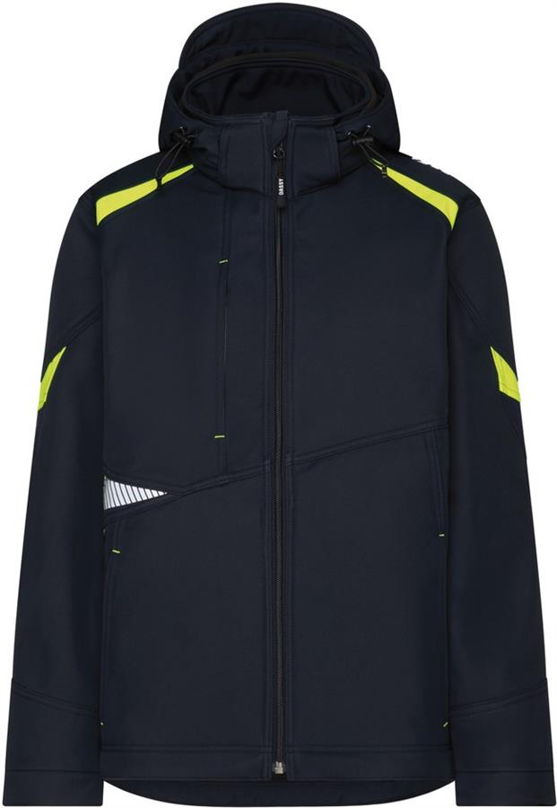 Dassy softshell kalama polyester nachtblauw fluogeel 3xl