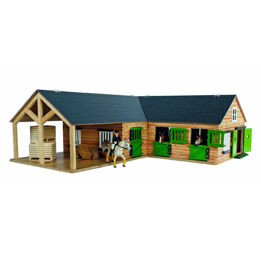 Kids Globe Pferde-Eckstall mit 3 Boxen und Stauraum 1:24