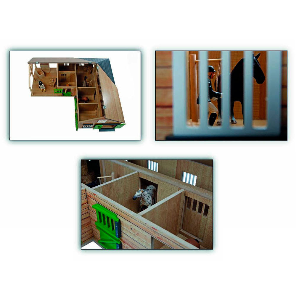 Kids Globe Pferde-Eckstall mit 3 Boxen und Stauraum 1:24