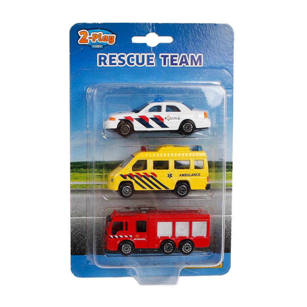 2-play hulpdienstauto's 8 cm wit geel rood 3-delig