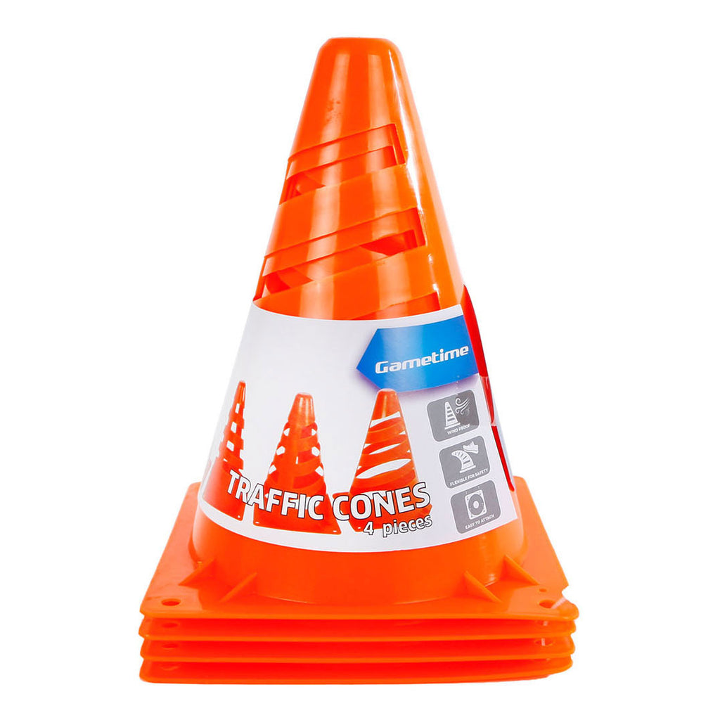 Orangefarbene Spielfiguren, 4 Stück.