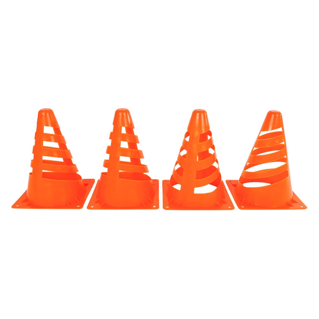 Orangefarbene Spielfiguren, 4 Stück.