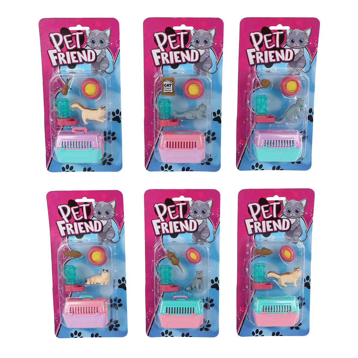 Pet friend poes met accessoires 7,5 cm 6 assorti | 12 stuks