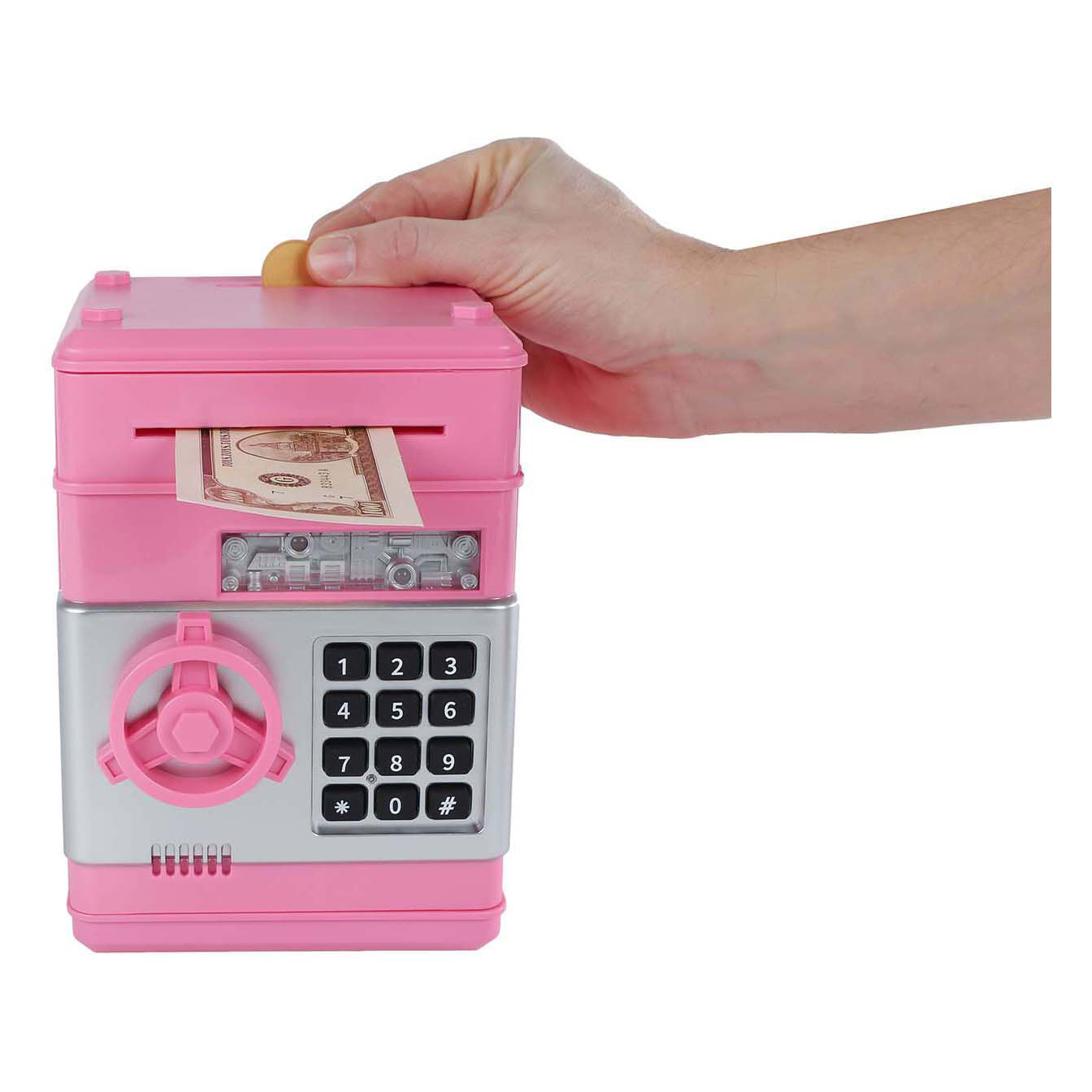Geldtresor mit Geheimcode, rosa, 19,5 cm