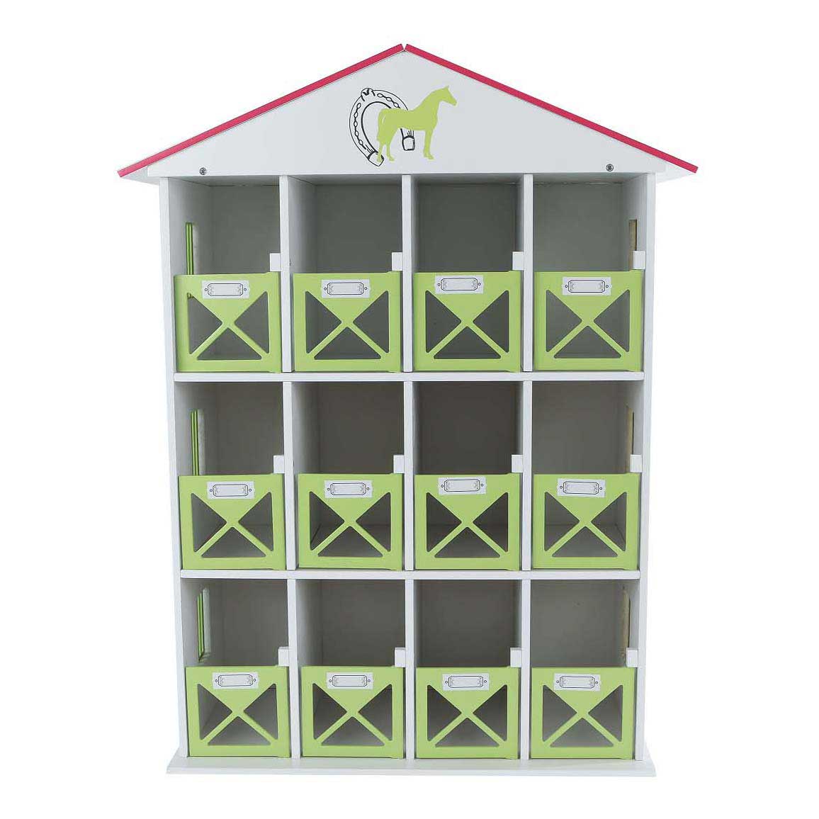 Aufbewahrungsbox für Kinder in Form eines Globuspferdes mit 12 Boxen