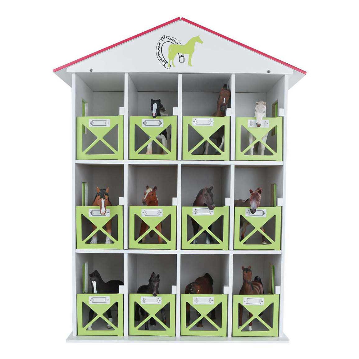 Aufbewahrungsbox für Kinder in Form eines Globuspferdes mit 12 Boxen