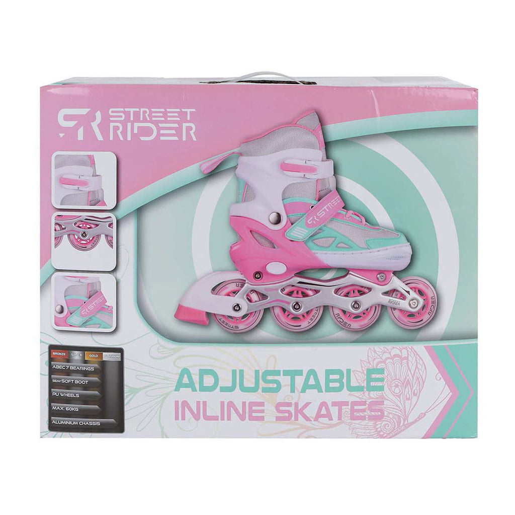 Street rider inline skeelers roze groen verstelbaar, maat 29-32