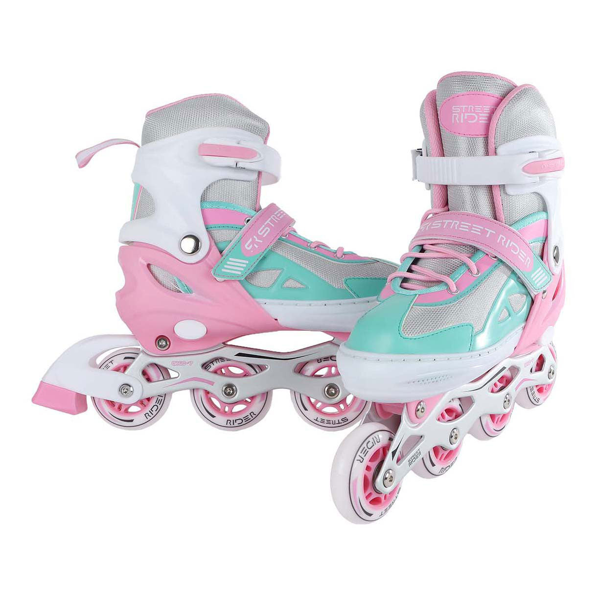 Street rider inline skeelers roze groen verstelbaar, maat 29-32