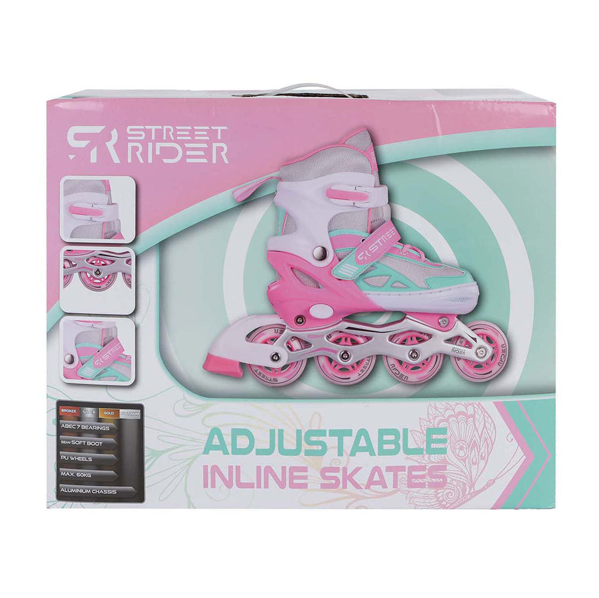 Street Rider Inlineskates, pink-grün, verstellbar, Größe 37-40