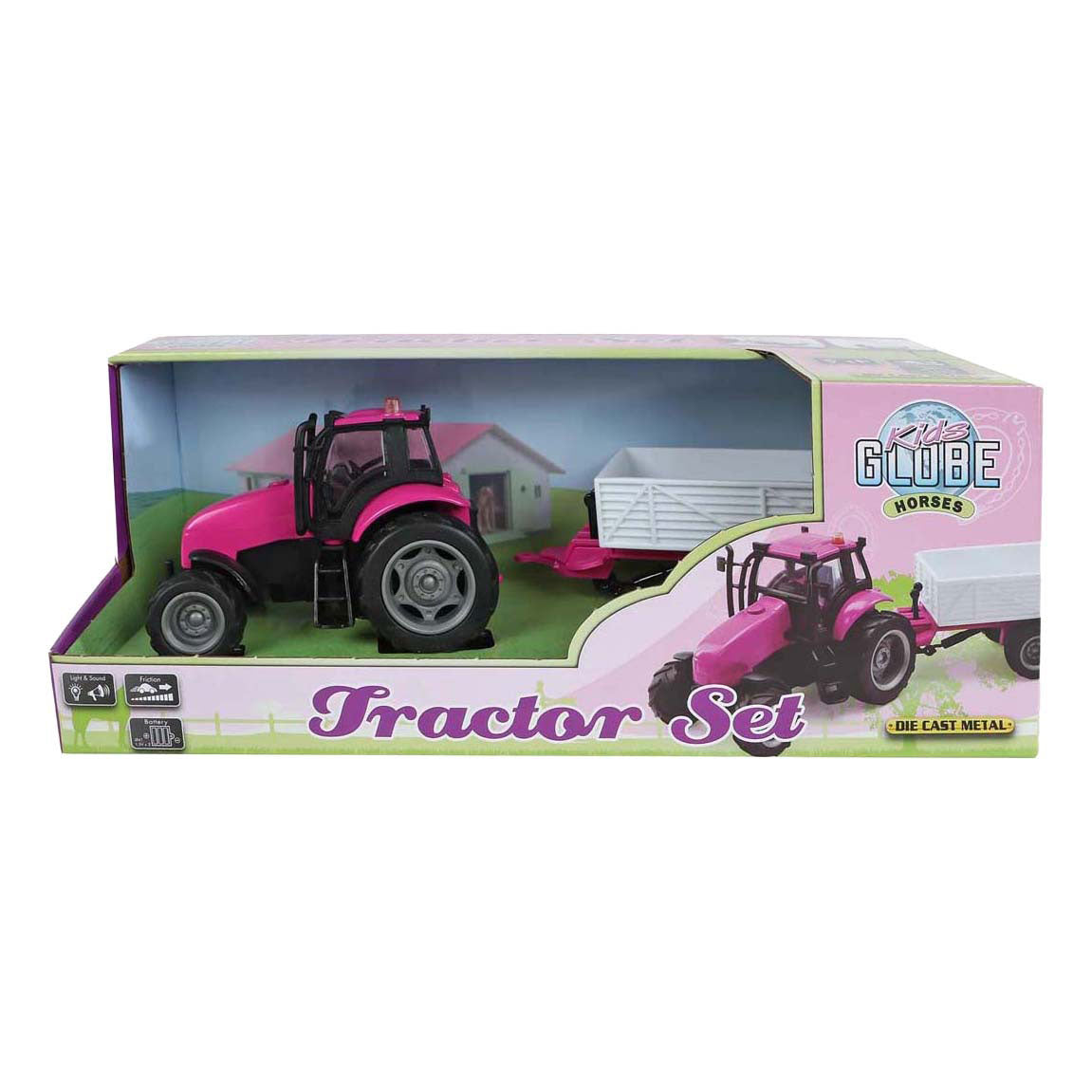 Kids globe tractor met aanhanger die cast met licht en geluid - 25cm