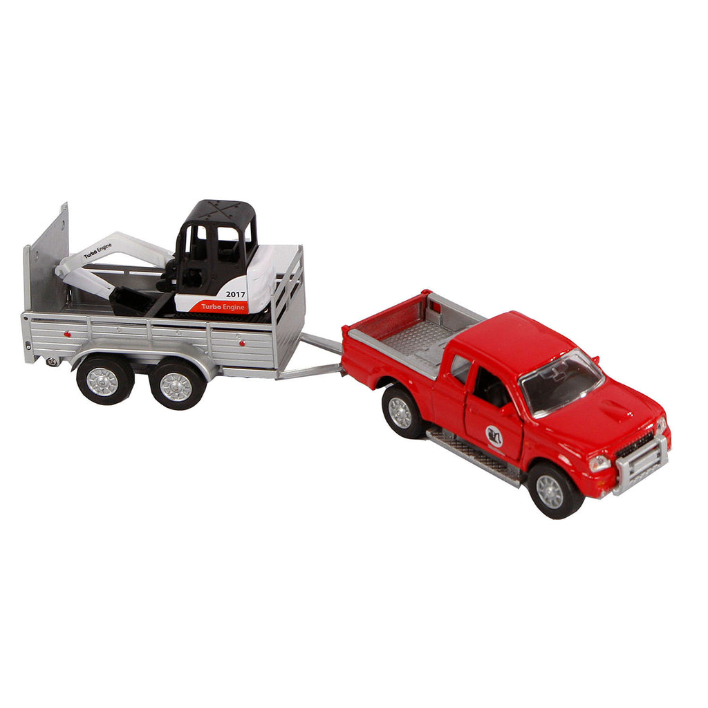 Kids Globe Mitsubishi-Modellauto aus Druckguss mit Minibagger, 27 cm