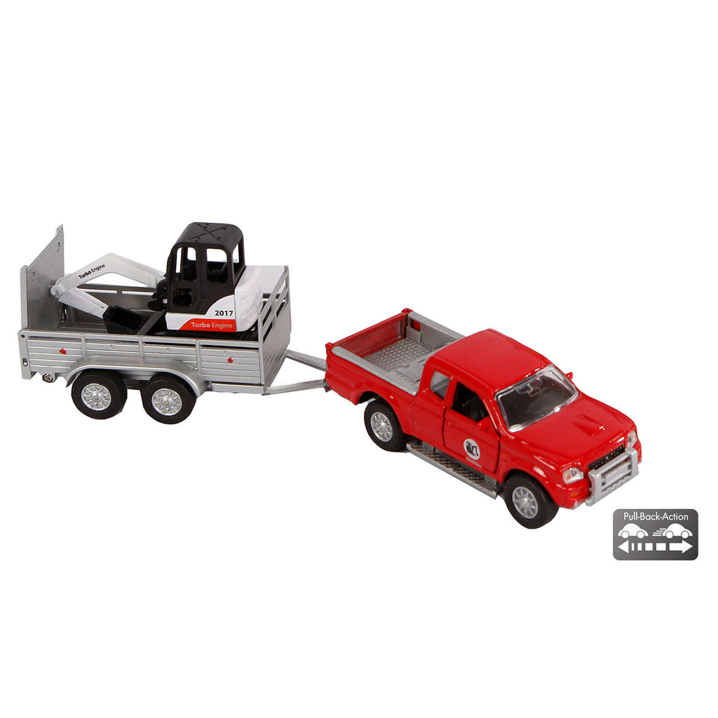 Kids Globe Mitsubishi-Modellauto aus Druckguss mit Minibagger, 27 cm