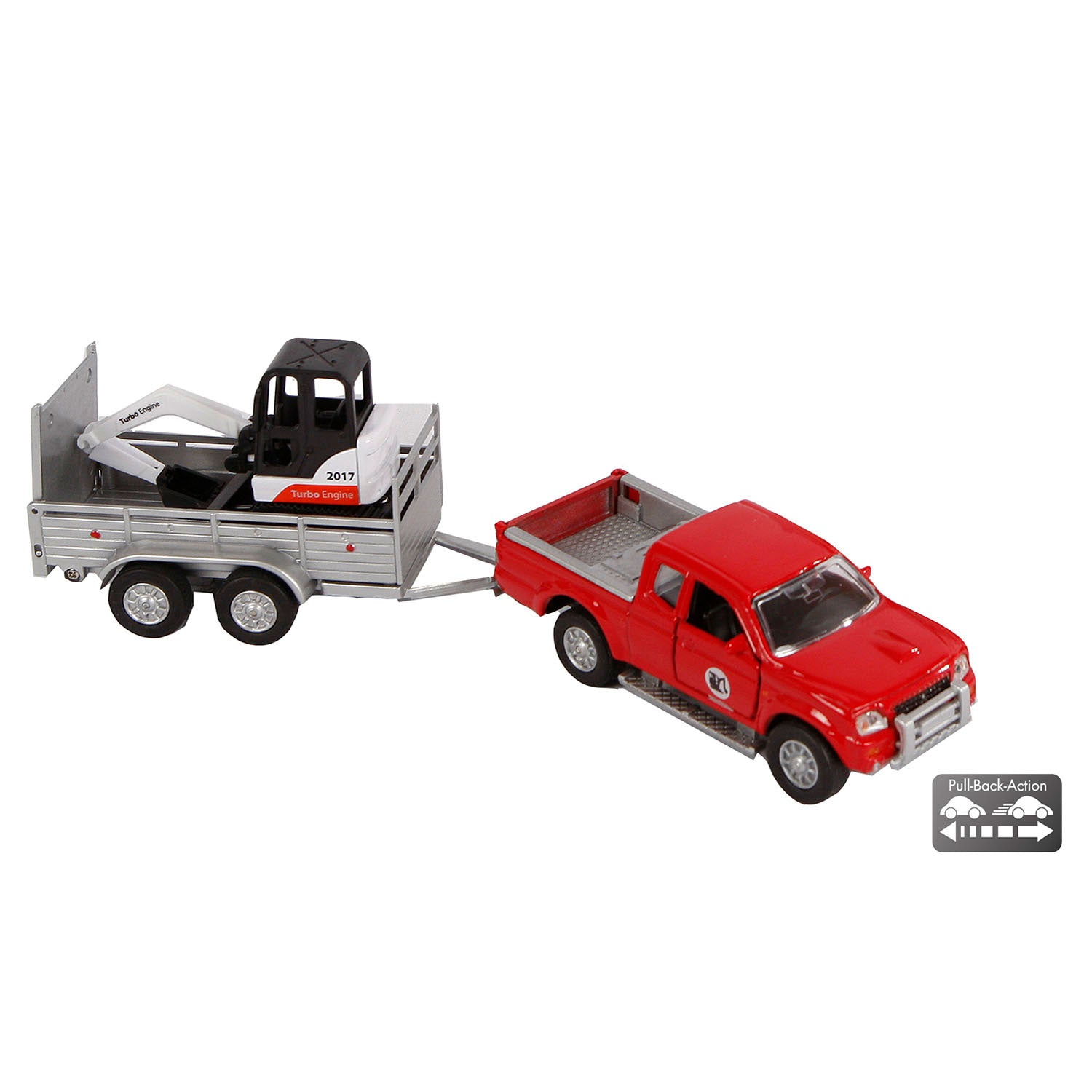 Kids Globe Mitsubishi-Modellauto aus Druckguss mit Minibagger, 27 cm