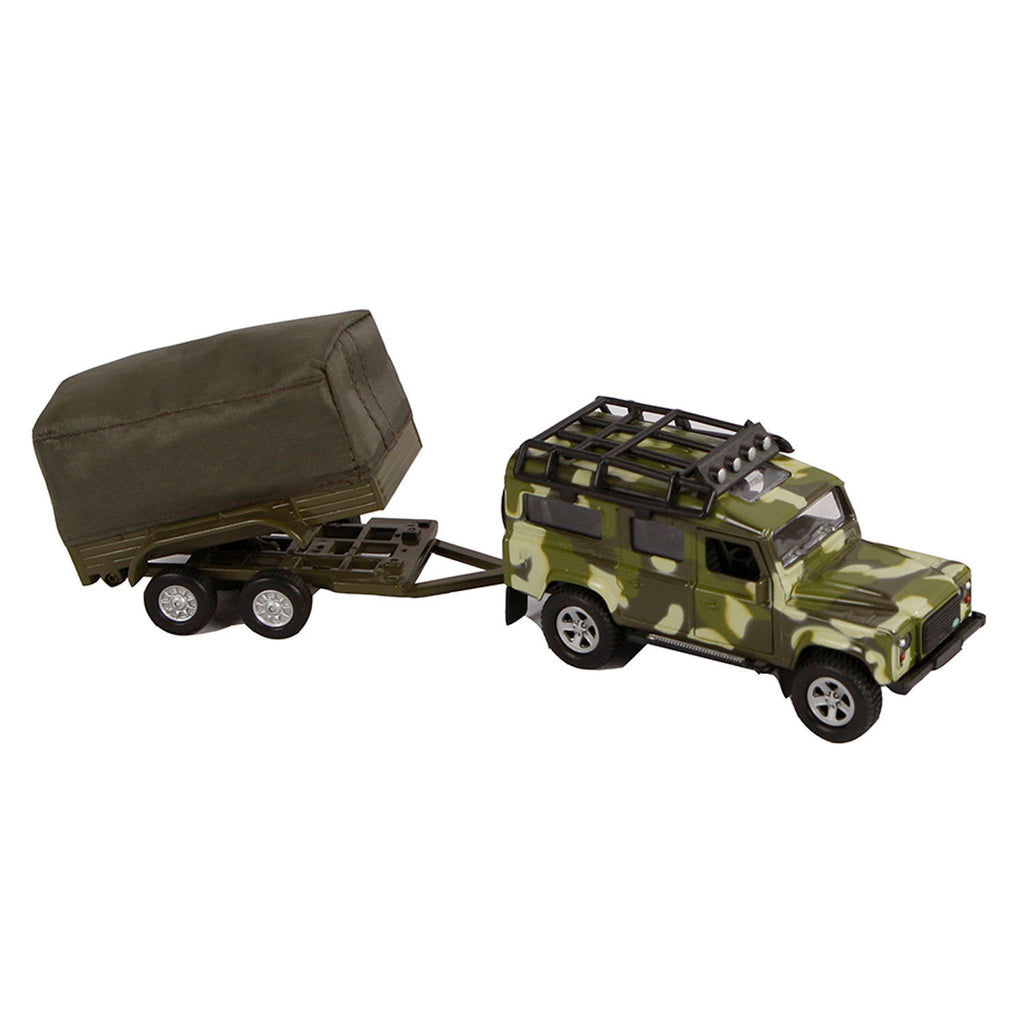 Kids globe land rover met aanhanger military