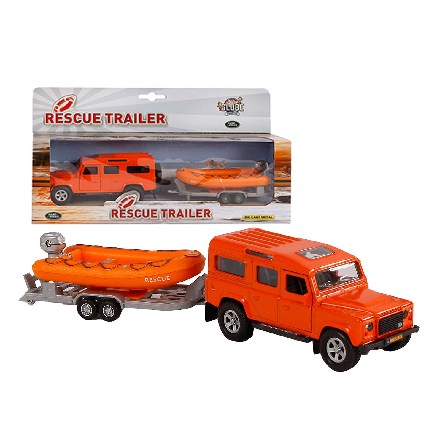 Kids globe die-cast land rover met reddingsboot, 27cm
