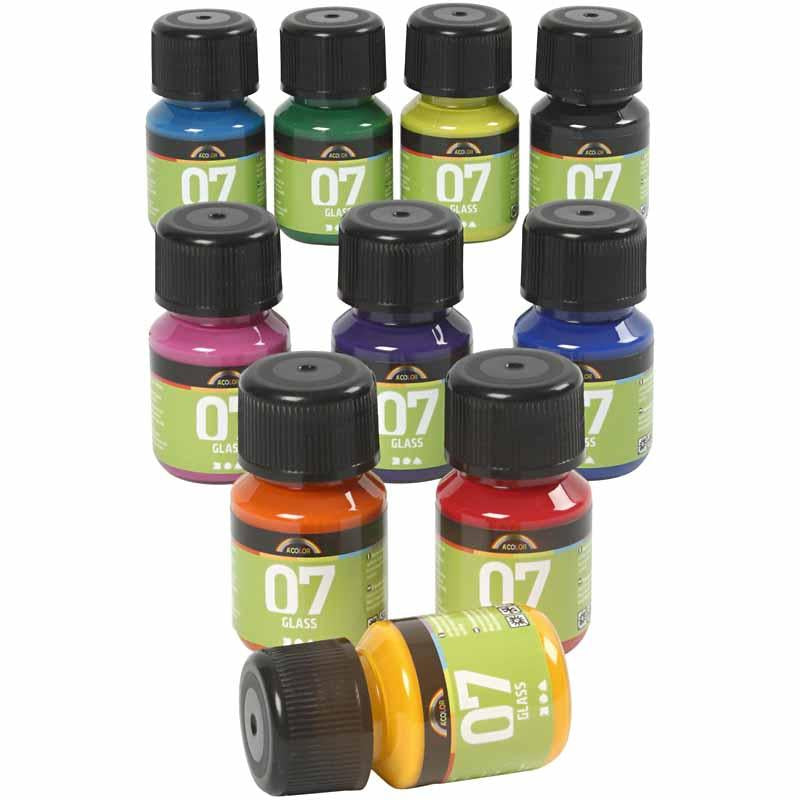 Creativ company permanente glasverf - set van 10 kleuren, 30ml
