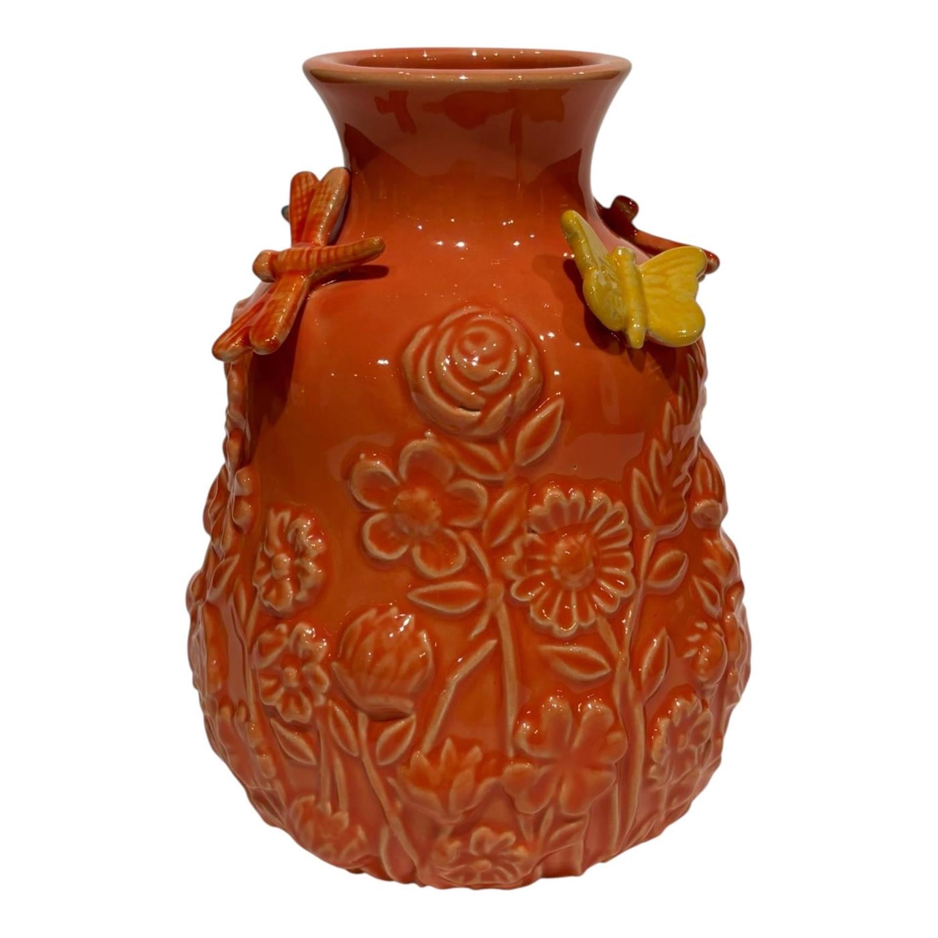 Mansion atmosphere vaas met vlinders kaneel-bruin 14xh18cm