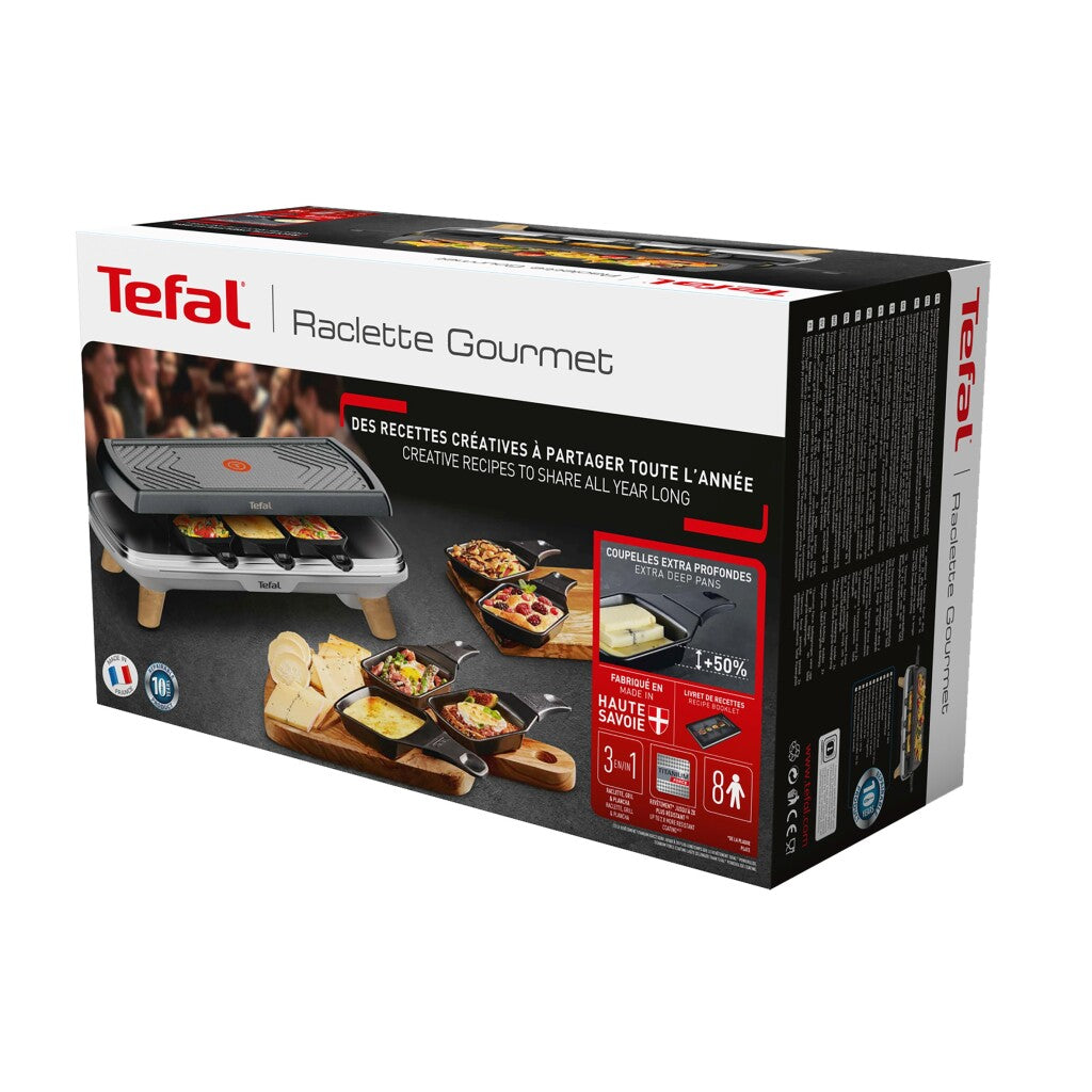 Tefal re610d 3in1 8-persoons raclette zwart rvs hout