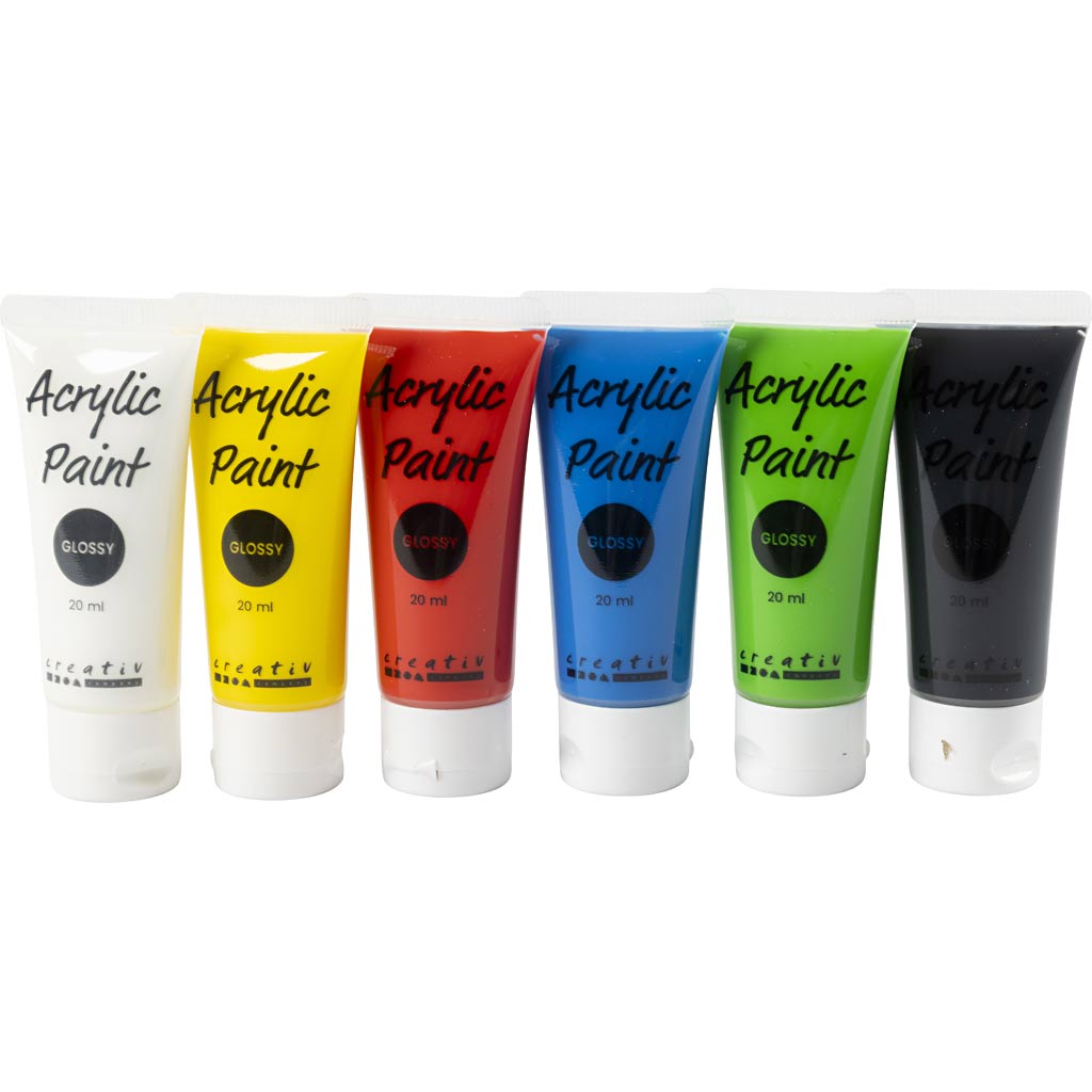 Creativ Company Acrylfarbe für Kinder, glänzende Standardfarben, 6 x 20 ml
